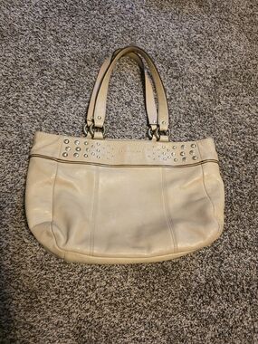 Coach Cream Leather Studded Shoulder Bag